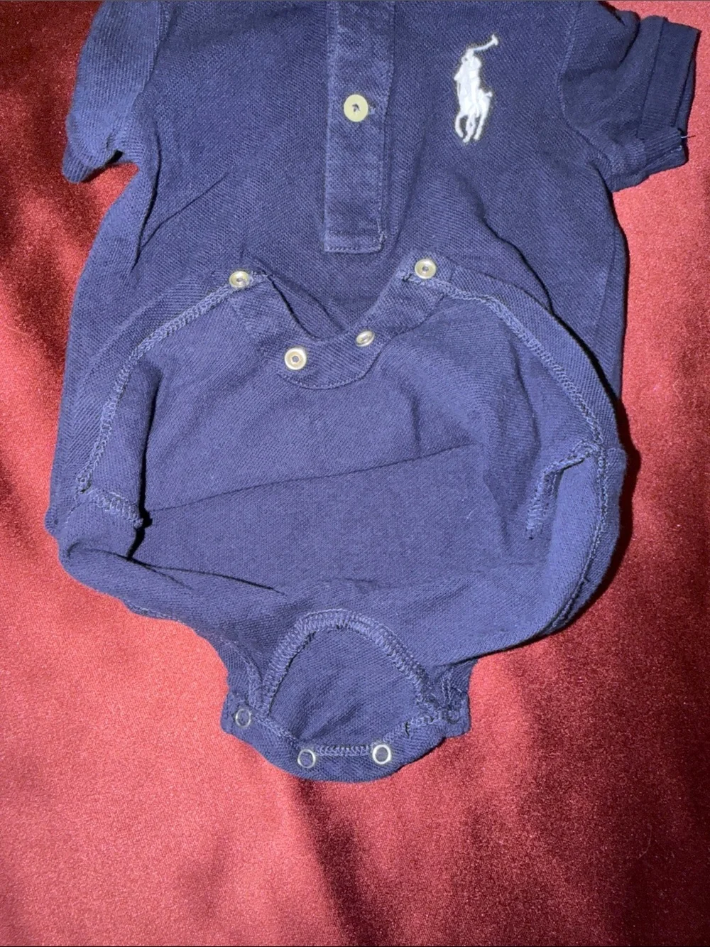 Ralph Lauren Baby 3M Navy Baby Polo Romper with White Logo